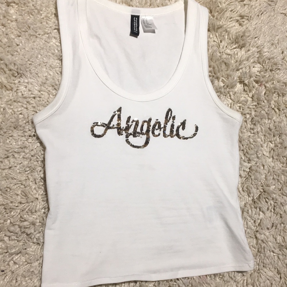 White and gold angelic crop tank top
